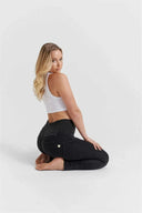 WRUP Denim - 3 Button High Waisted - 7/8 Length - Black + Black Stitching