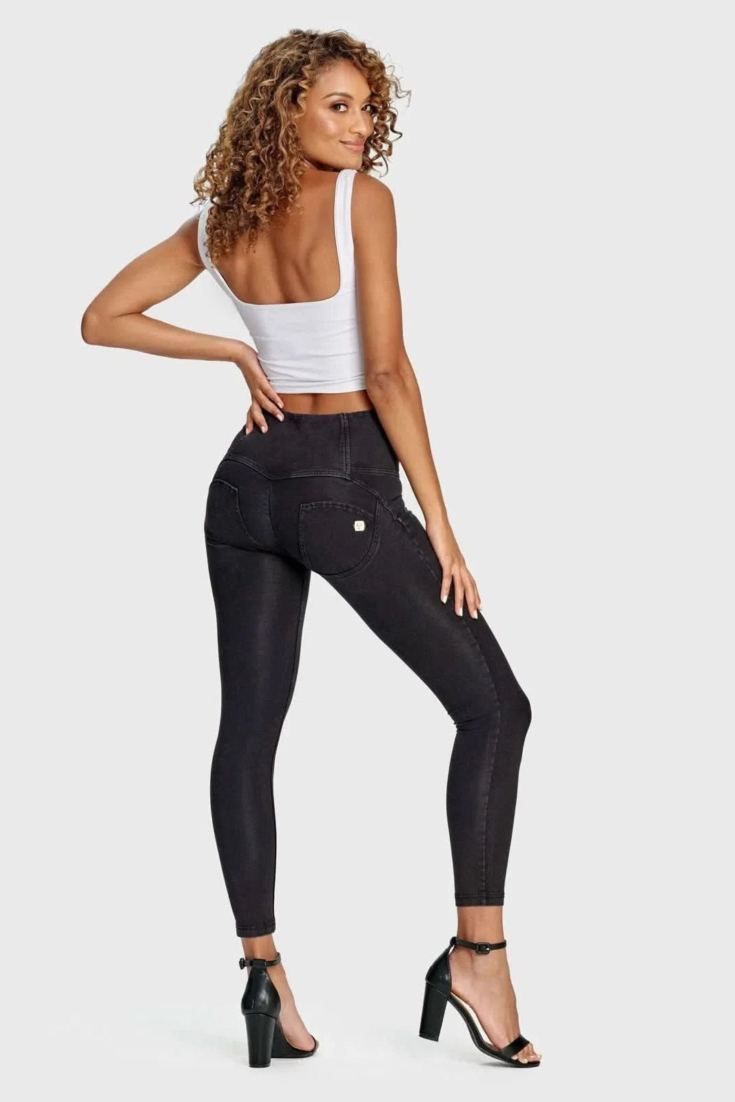 WRUP Denim - 3 Button High Waisted - 7/8 Length - Black + Black Stitching 3