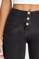 WRUP Denim - 3 Button High Waisted - 7/8 Length - Black + Black Stitching