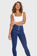 WRUP Denim - 3 Button High Waisted - 7/8 Length - Dark Blue + Blue Stitching