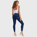 WRUP Denim - 3 Button High Waisted - 7/8 Length - Dark Blue + Blue Stitching