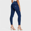 WRUP Denim - 3 Button High Waisted - 7/8 Length - Dark Blue + Blue Stitching