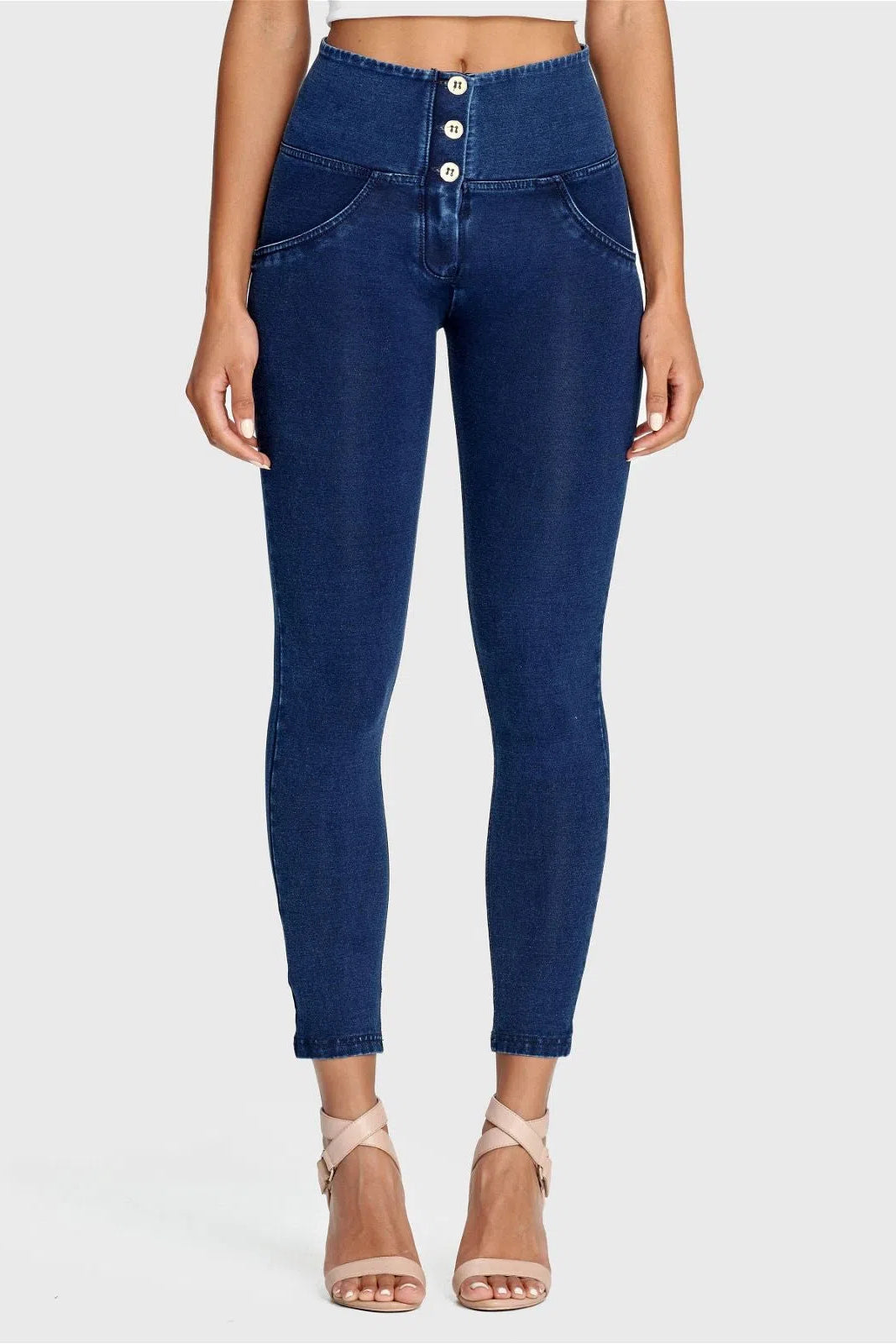 WRUP Denim - 3 Button High Waisted - 7/8 Length - Dark Blue + Blue Stitching 1