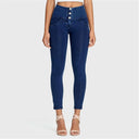 WRUP Denim - 3 Button High Waisted - 7/8 Length - Dark Blue + Blue Stitching