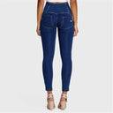 WRUP Denim - 3 Button High Waisted - 7/8 Length - Dark Blue + Yellow Stitching