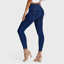 WRUP Denim - 3 Button High Waisted - 7/8 Length - Dark Blue + Yellow Stitching