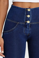 WRUP Denim - 3 Button High Waisted - 7/8 Length - Dark Blue + Yellow Stitching