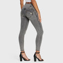 WRUP Denim - 3 Button High Waisted - 7/8 Length - Grey + Yellow Stitching