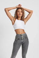 WRUP Denim - 3 Button High Waisted - 7/8 Length - Grey + Yellow Stitching
