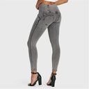 WRUP Denim - 3 Button High Waisted - 7/8 Length - Grey + Yellow Stitching