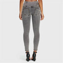 WRUP Denim - 3 Button High Waisted - 7/8 Length - Grey + Yellow Stitching