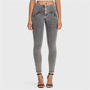 WRUP Denim - 3 Button High Waisted - 7/8 Length - Grey + Yellow Stitching