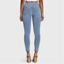 WRUP Denim - 3 Button High Waisted - 7/8 Length - Light Blue + Yellow Stitching
