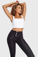 WRUP Denim - 3 Button High Waisted - Full Length - Black + Black Stitching