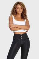 WRUP Denim - 3 Button High Waisted - Full Length - Black + Black Stitching