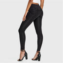 WRUP Denim - 3 Button High Waisted - Full Length - Black + Black Stitching