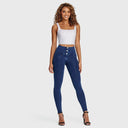 WRUP Denim - 3 Button High Waisted - Full Length - Dark Blue + Blue Stitching