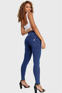 WRUP Denim - 3 Button High Waisted - Full Length - Dark Blue + Blue Stitching