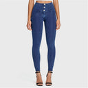 WRUP Denim - 3 Button High Waisted - Full Length - Dark Blue + Blue Stitching