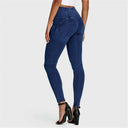 WRUP Denim - 3 Button High Waisted - Full Length - Dark Blue + Blue Stitching