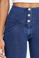 WRUP Denim - 3 Button High Waisted - Full Length - Dark Blue + Blue Stitching