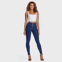 WRUP Denim - 3 Button High Waisted - Full Length - Dark Blue + Blue Stitching