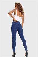 WRUP Denim - 3 Button High Waisted - Full Length - Dark Blue + Blue Stitching