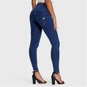 WRUP Denim - 3 Button High Waisted - Full Length - Dark Blue + Blue Stitching