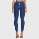 WRUP Denim - 3 Button High Waisted - Full Length - Dark Blue + Blue Stitching
