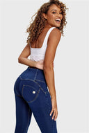 WRUP Denim - 3 Button High Waisted - Full Length - Dark Blue + Yellow Stitching