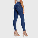 WRUP Denim - 3 Button High Waisted - Full Length - Dark Blue + Yellow Stitching