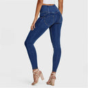 WRUP Denim - 3 Button High Waisted - Full Length - Dark Blue + Yellow Stitching