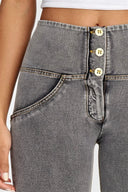 WRUP Denim - 3 Button High Waisted - Full Length - Grey + Yellow Stitching