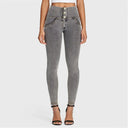 WRUP Denim - 3 Button High Waisted - Full Length - Grey + Yellow Stitching