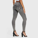 WRUP Denim - 3 Button High Waisted - Full Length - Grey + Yellow Stitching