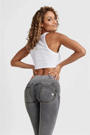 WRUP Denim - 3 Button High Waisted - Full Length - Grey + Yellow Stitching