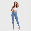 WRUP Denim - 3 Button High Waisted - Full Length - Light Blue + Blue Stitching