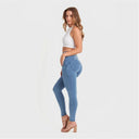 WRUP Denim - 3 Button High Waisted - Full Length - Light Blue + Blue Stitching