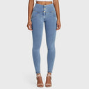 WRUP Denim - 3 Button High Waisted - Full Length - Light Blue + Yellow Stitching