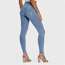 WRUP Denim - 3 Button High Waisted - Full Length - Light Blue + Yellow Stitching