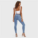 WRUP Denim - 3 Button High Waisted - Full Length - Light Blue + Yellow Stitching