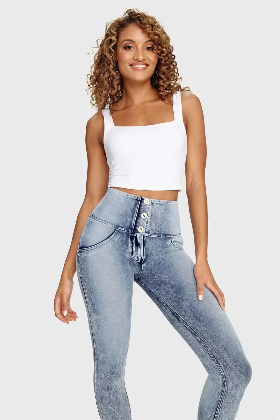 WRUP Denim - 3 Button High Waisted - Full Length - Stonewash 3