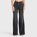 WRUP Denim - 3 Button High Waisted - Palazzo Flare - Black + Black Stitching