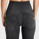 WRUP Denim - 3 Button High Waisted - Palazzo Flare - Black + Black Stitching