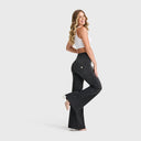 WRUP Denim - 3 Button High Waisted - Palazzo Flare - Black + Black Stitching