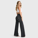 WRUP Denim - 3 Button High Waisted - Palazzo Flare - Black + Black Stitching