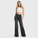 WRUP Denim - 3 Button High Waisted - Palazzo Flare - Black + Black Stitching