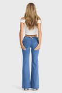 WRUP Denim - Belted Low Rise - Flare - Light Blue + Blue Stitching