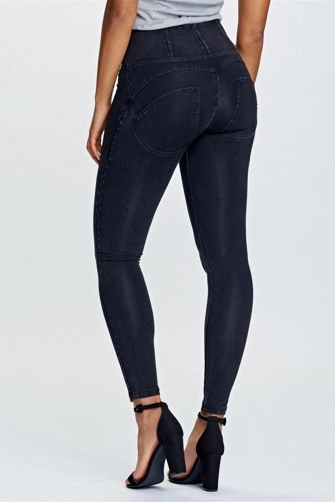 WRUP Denim - High Waisted - 7/8 Length - Black + Black Stitching 2