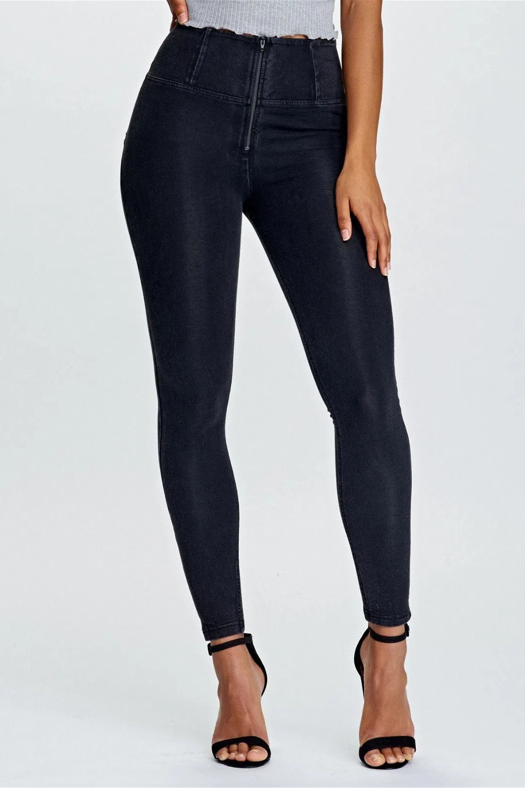 WRUP Denim - High Waisted - 7/8 Length - Black + Black Stitching 3